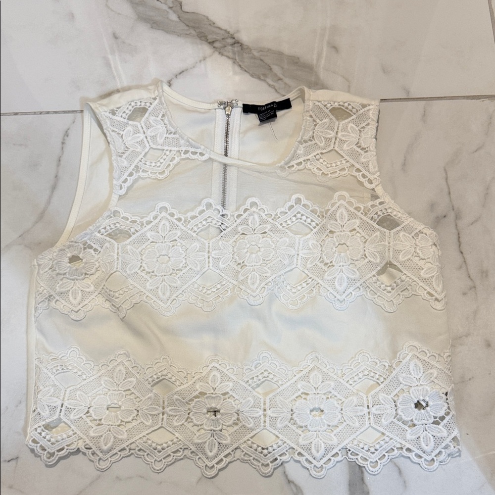 Forever 21 Cream Lace Sleeveless Blouse